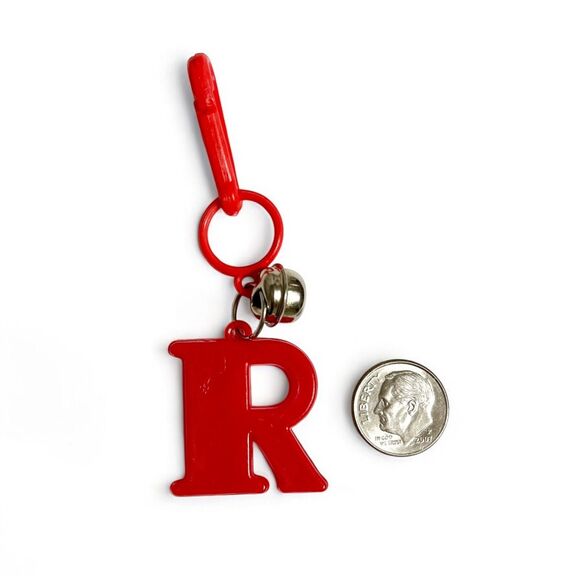 Vintage 80s Bell Charm Letter R Red Clip On Initial Alphabet Plastic Toy Jewelry - Picture 6 of 8